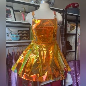 Club Exx Flame Gurl Hologram Overall Dress Size XL
